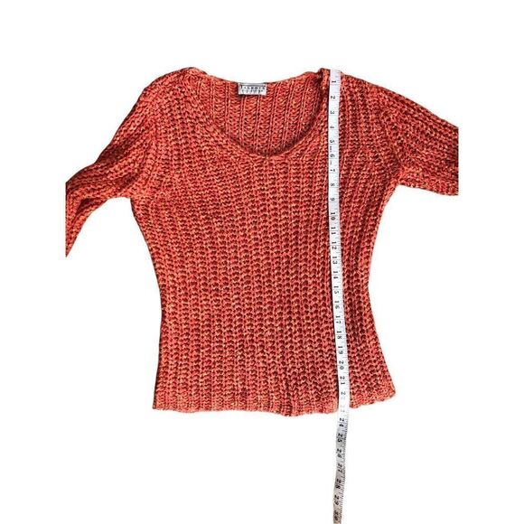 Talbots loose knit autumn orange with yellow flecks long sleeve vee neck sweater - Picture 7 of 9
